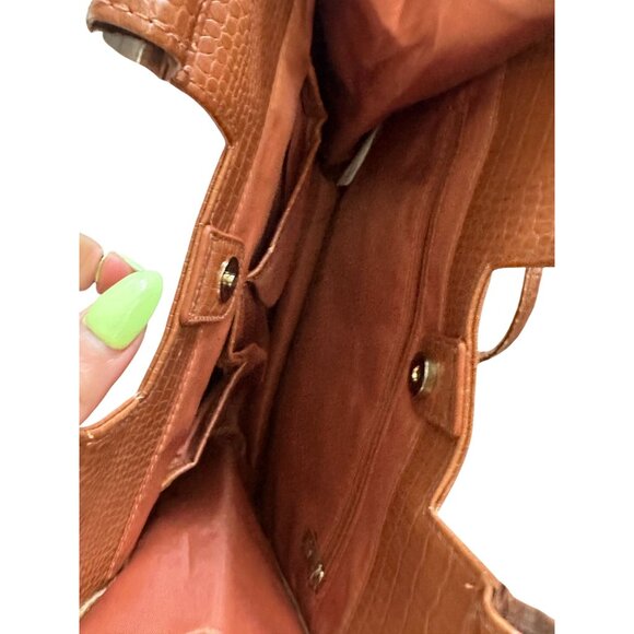 BEIS Cognac Croc Embossed Crossbody Bag Satchel - Picture 5 of 8
